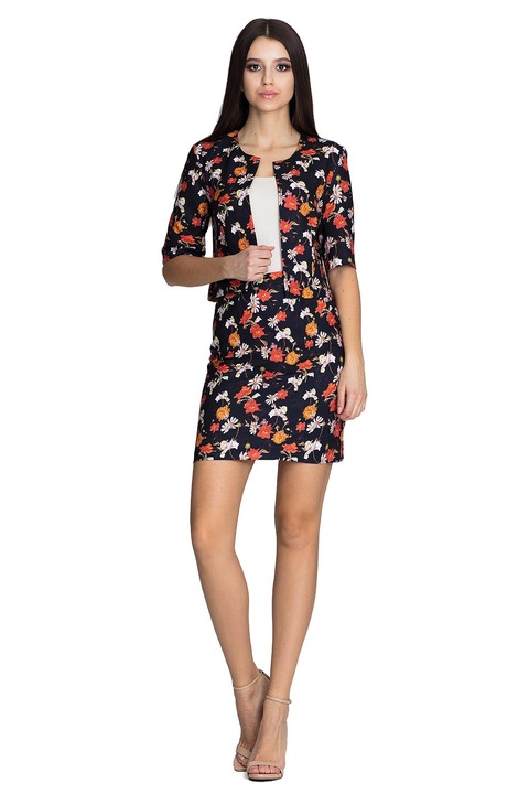 Set jacheta si fusta Figl, model floral, poliester, Multicolor