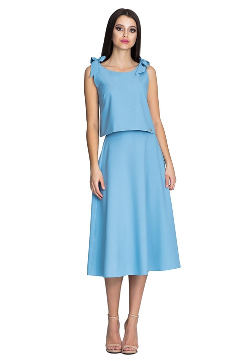 Set fusta si bluza Figl albastru, bretele, fusta evazata, Albastru