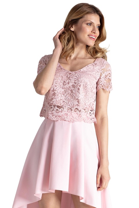 Set bluza si fusta Figl, dantela, asimetrica, roz, poliester 97% elastan 3%, XL INTL