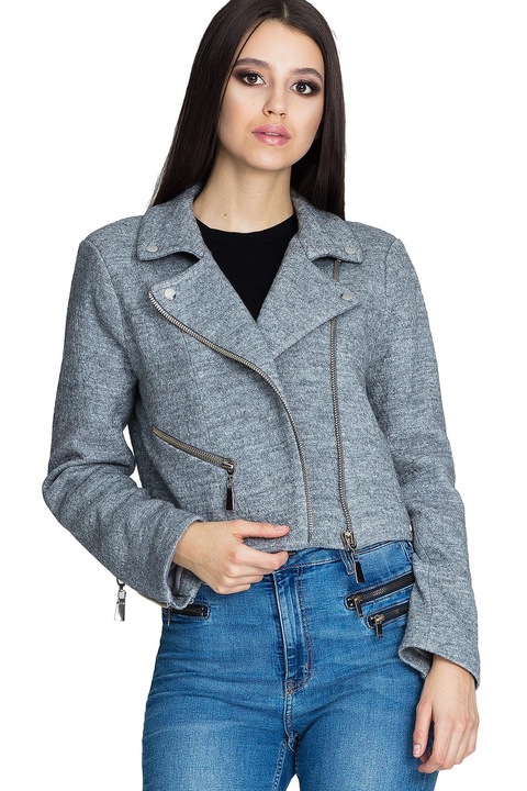 Jacheta dama M607, Figl, Poliester/Lana, Gri