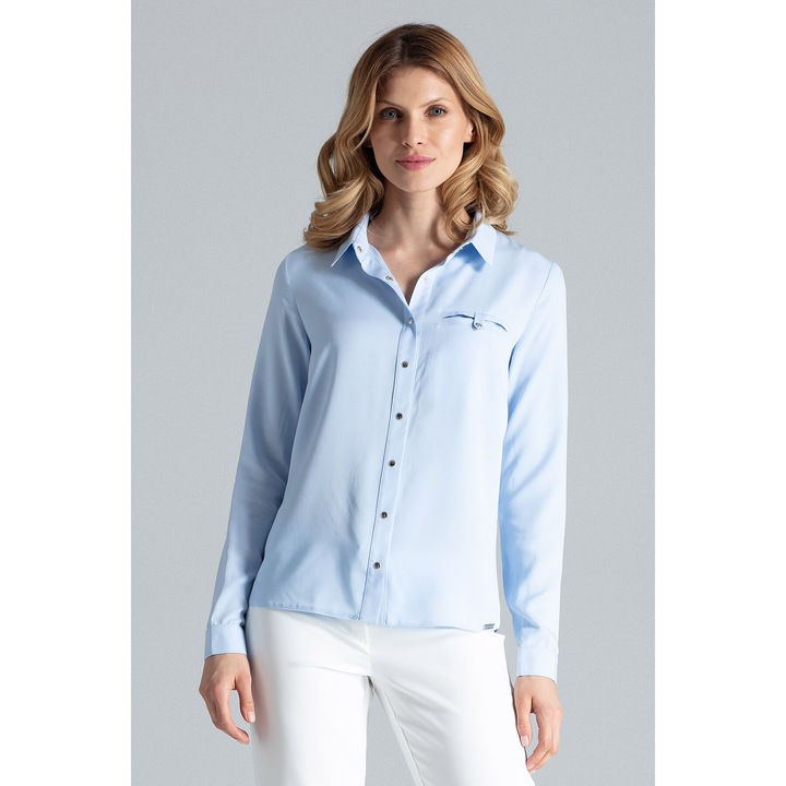 Elegáns női ing, Figl, M581 modell, kék, viszkóz, hosszú ujjú, M INTL