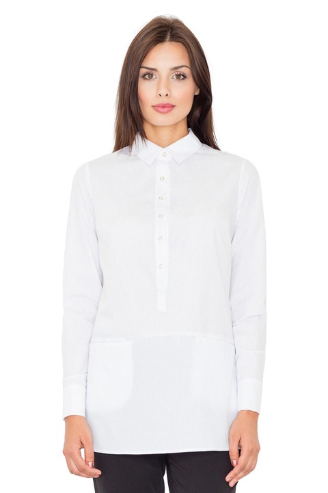 Figl női hosszú ing, fehér, pamut és poliészter, zsebekkel, sokoldalú