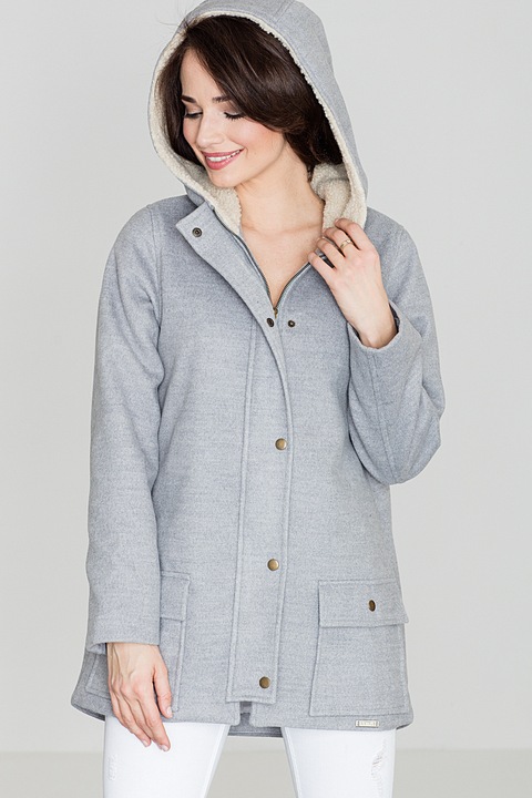 Geaca dama Lenitif K306, gri, poliester, maneci lungi, design simplu, XL INTL