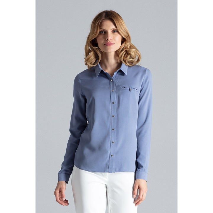 Camasa eleganta dama Figl M581, albastra, din viscoza, maneci lungi, L INTL