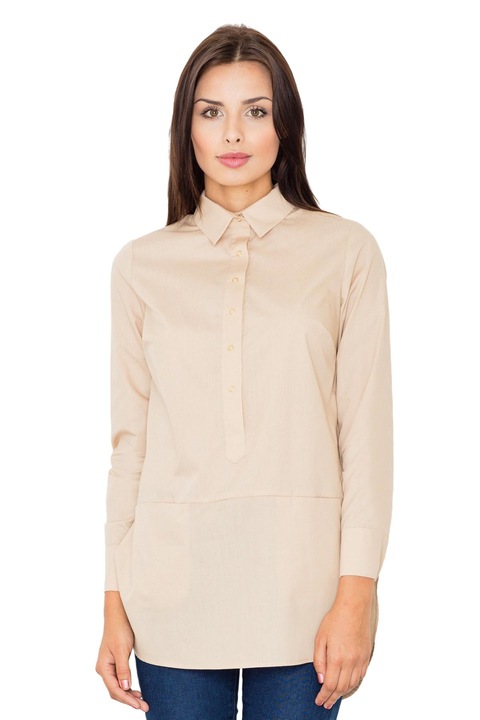 Figl hosszú ing, bézs színű, pamut és poliészter, M493 modell, S INTL