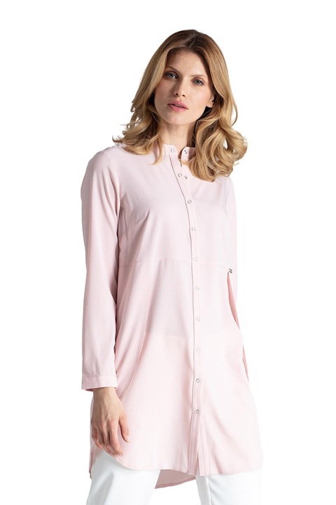 Figl női hosszú ing, rózsaszín, poliészter és elasztán anyagból, túlméretezett, elegáns és kényelmes