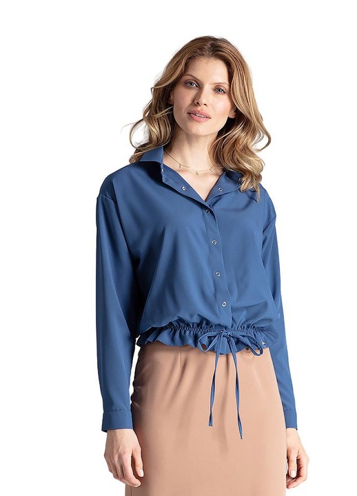 Figl M647 női ing, kék, hosszú ujjú, poliészter, alul rugalmas, L-XL INTL