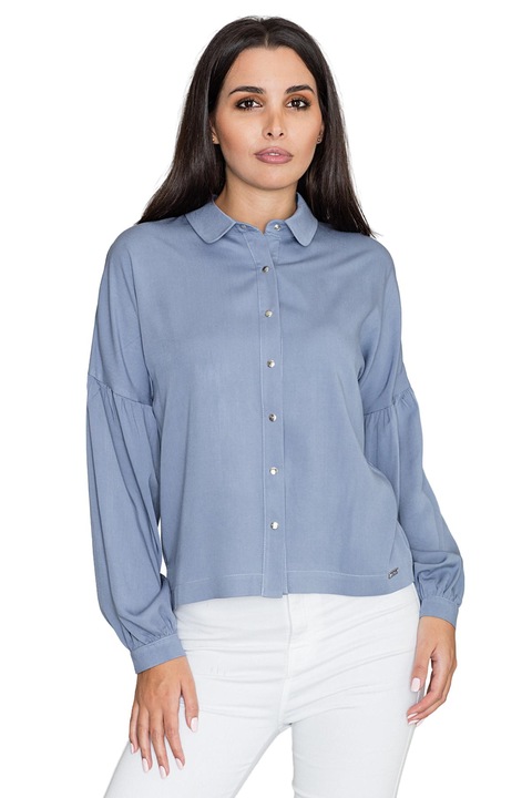 Figl női ing, M582 modell, puffos ujjú, kék, viszkóz, SM INTL