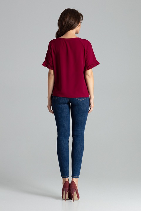 Bluza dama, Lenitif, Poliester/Elastan/Viscoza, Maneca scurta, Visiniu