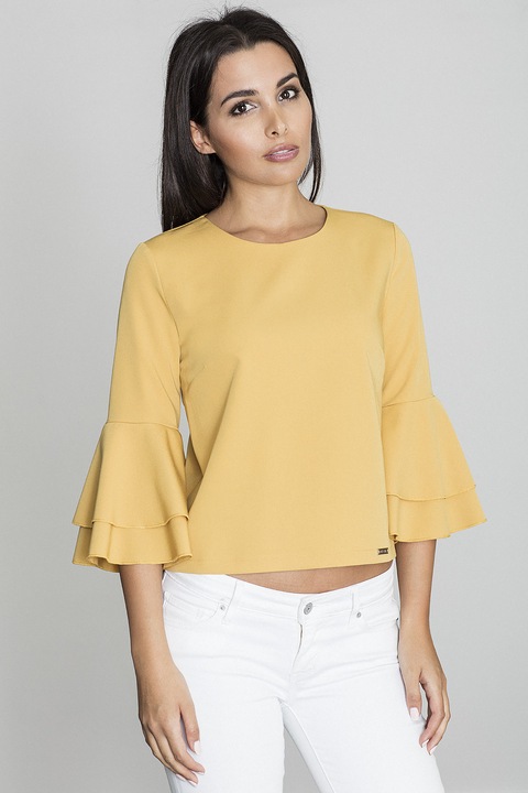 Bluza dama, Figl, Cu volane, Poliester/Viscoza, Galben