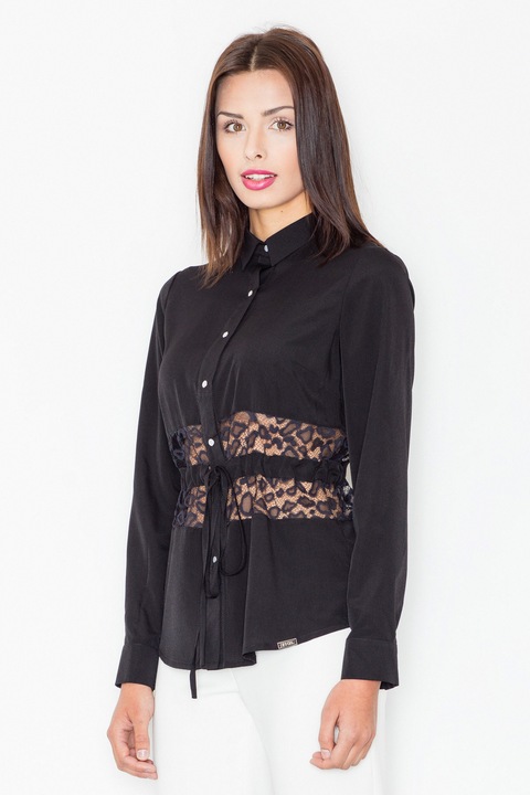 Női ing, Figl, Poliészter/Viszkóz/Elasztán, Csipkebetét, Fekete, S INTL