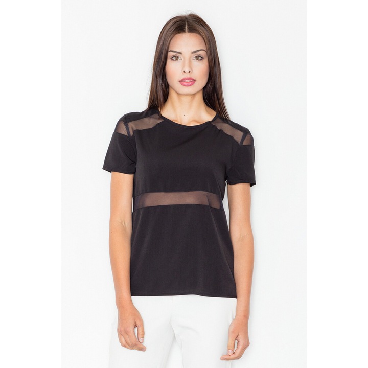 Bluza dama Figl M468, neagra, maneca scurta, poliester, elastan, M INTL