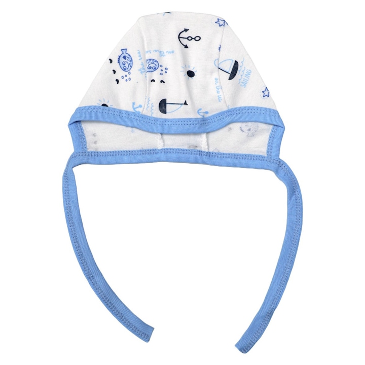 Caciulita bebe, Rombaby, imprimeu pestisor albastru, Alb