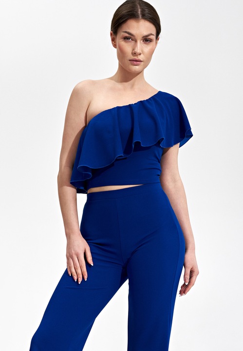 Top dama, Figl, Poliester/Elastan, Cu volane, Albastru