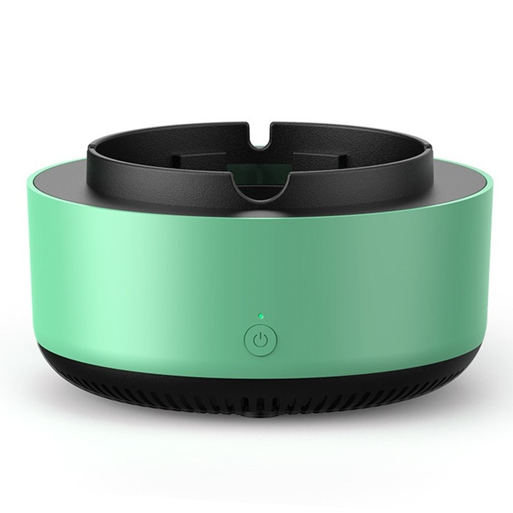 Többfunkciós hamutartó abszorpcióval, USB töltéssel, légtisztítóval, füstelszívó hamutartó, 14,5 x 14 x 7,5 cm, zöld