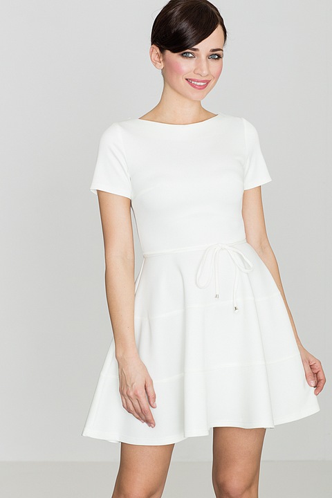 Rochie evazata Lenitif, ecru, poliester 95%, elastan 5%, M INTL