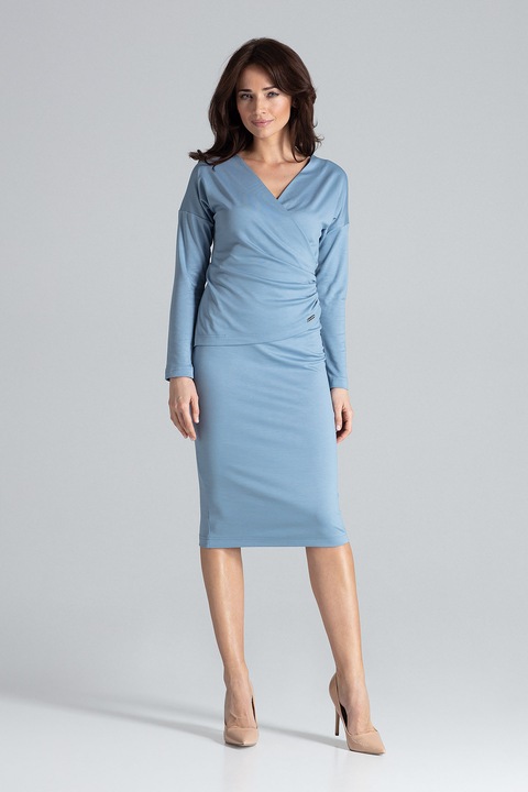 Rochie de seara Lenitif K477, eleganta, midi, albastru, viscoza