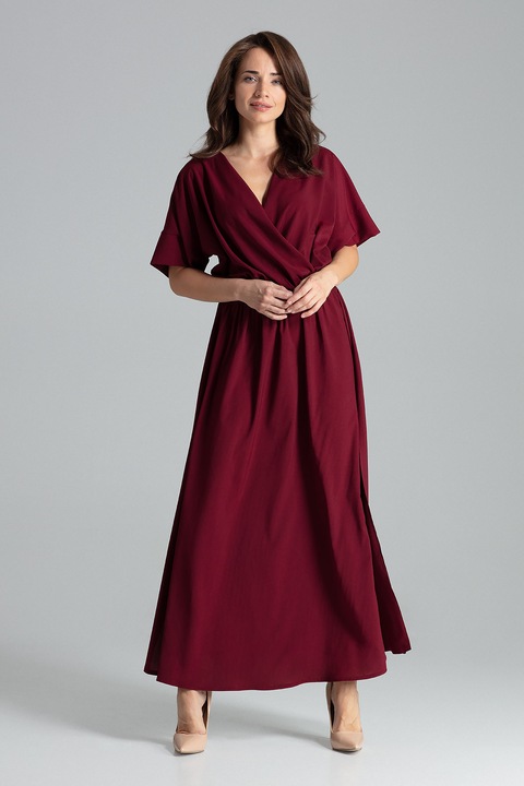 Rochie lunga Lenitif L055, eleganta, cu talie elastica, burgundy, poliester 80%