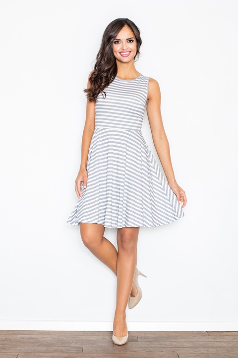 Rochie Figl, dungi, gri, vara, bumbac, L INTL