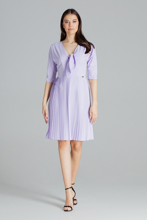 Rochie Lenitif, model L076, decolteu in V, maneca scurta, violet, poliester 95% elastan 5%, S INTL