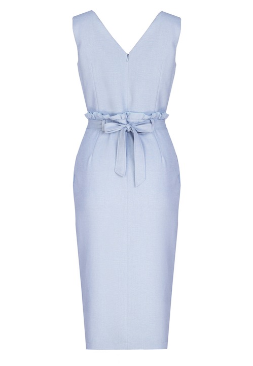 Rochie midi Figl, albastra, cu curea, decolteu in V, din poliester, XL INTL