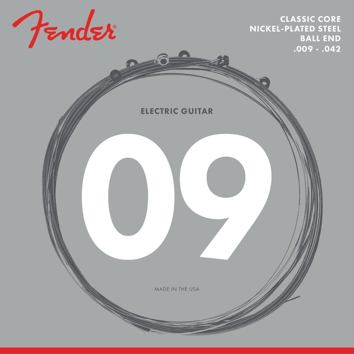 Струни за електрическа китара, Fender, Classic Core, Размер 9-42, Никелирана стомана