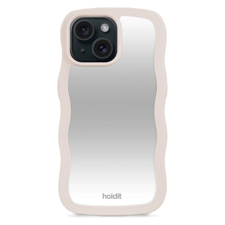 Husa Holdit pentru iPhone 16e, 15, 14, 13, husa ondulata, bej deschis, oglinda