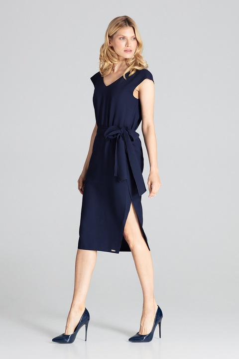 Rochie Figl, eleganta, bleumarin, cu fundita, poliester