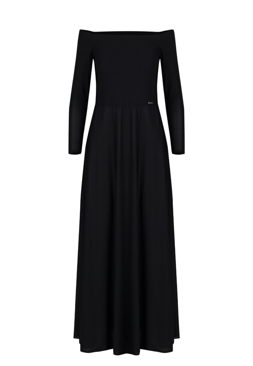 Rochie maxi Figl, model M707, neagra, cu umeri goi si maneci lungi, poliester