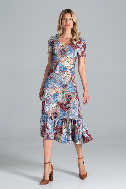 Rochie midi Figl, model cu maneci scurte, vara, multicolor, poliester