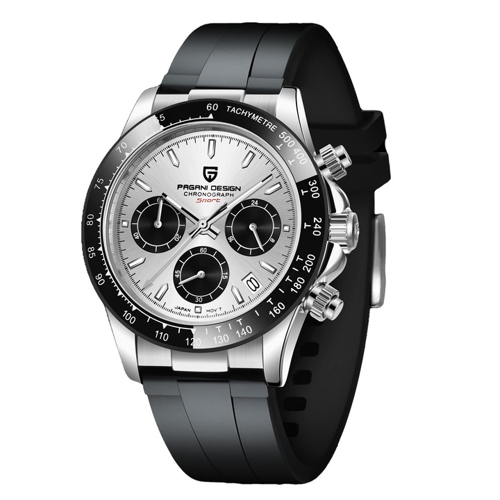 Férfi karóra, Pagani Design Quint, kvarc, kronográf, fekete / fehér
