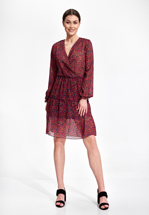 Rochie Figl, M859, cu maneci lungi, poliester, multicolor