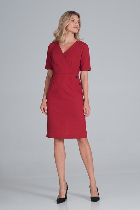 Rochie creion Figl, rosu, maneca scurta, poliester, S INTL