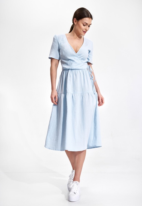 Rochie midi Figl M872, bumbac 100%, albastru deschis, croiala confortabila