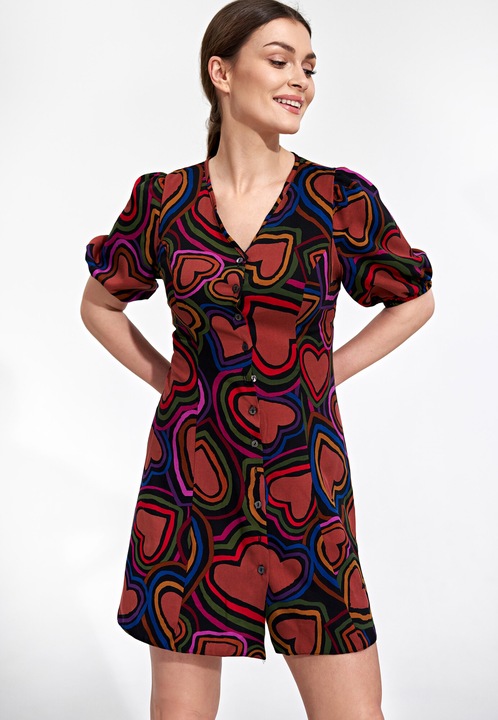 Rochie mini Figl, viscoza, negru, rosu, Rosu/Negru