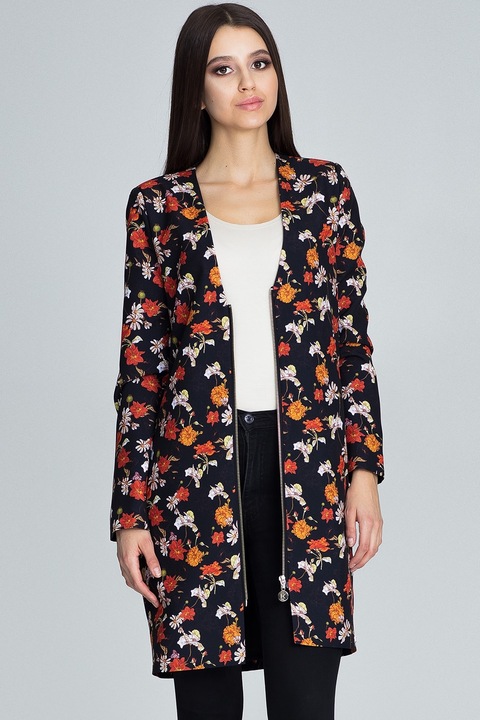 Jacheta lunga Figl, florala, neagra, poliester 100%, L INTL