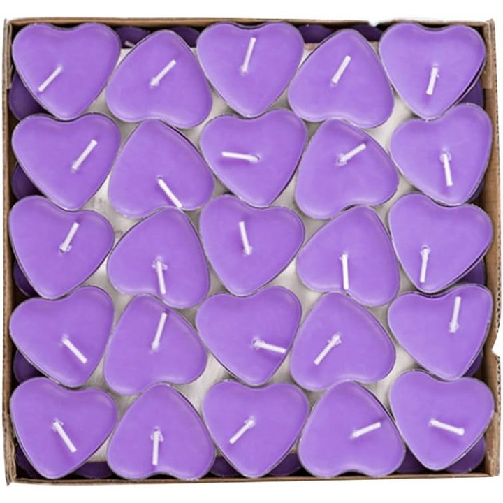 Комплект от 50 декоративни свещи във формата на сърце, ароматни, слюда, лилави