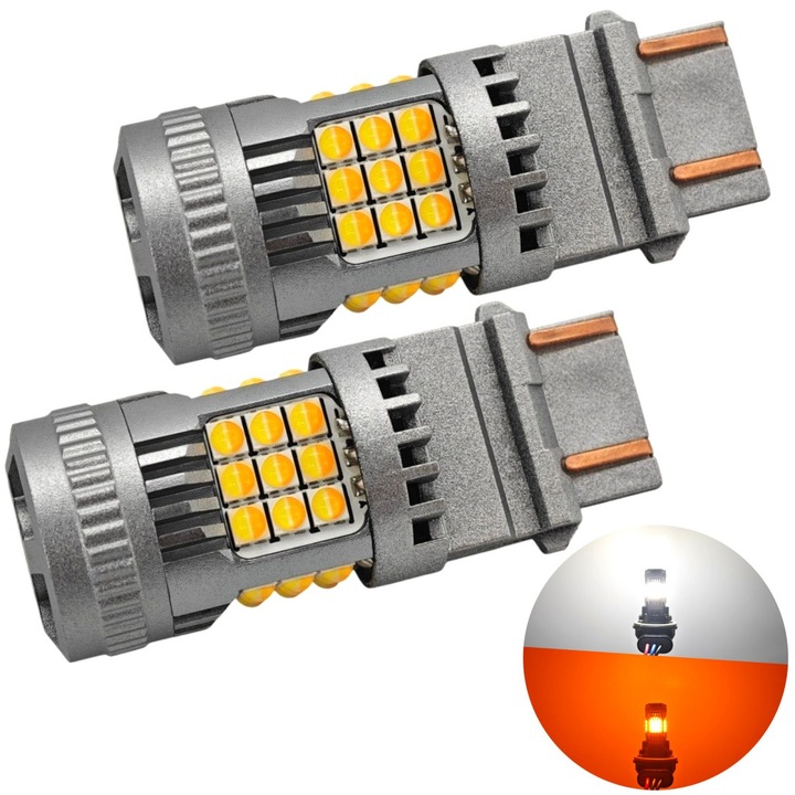 Комплект LED крушки, motoLEDy, P27/7W, 3157, 12-24V, без повреда, бяло-оранжеви, 2 бр
