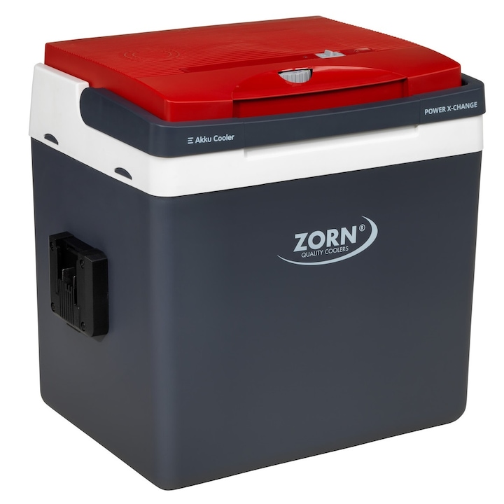 Охладител за кола и къмпинг ZORN Z 26 LNE PX, 25 литра, 12V/230V захранване, охлаждане и отопление, бяло червено сиво