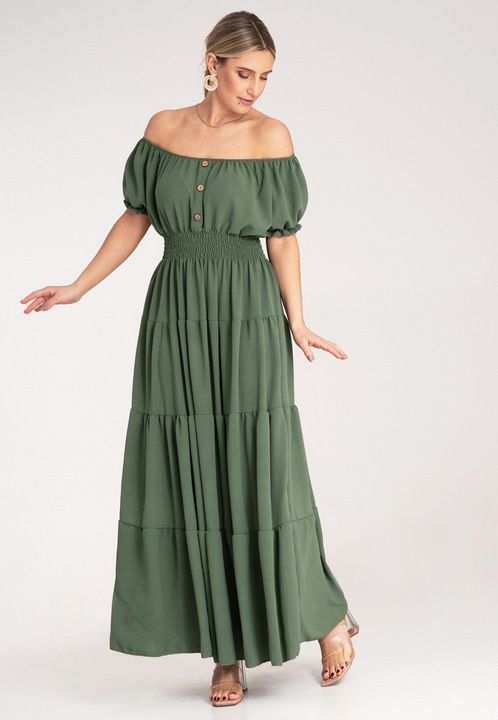 Rochie lunga de vara, Figl, verde, cu volane, poliester, One Size INTL