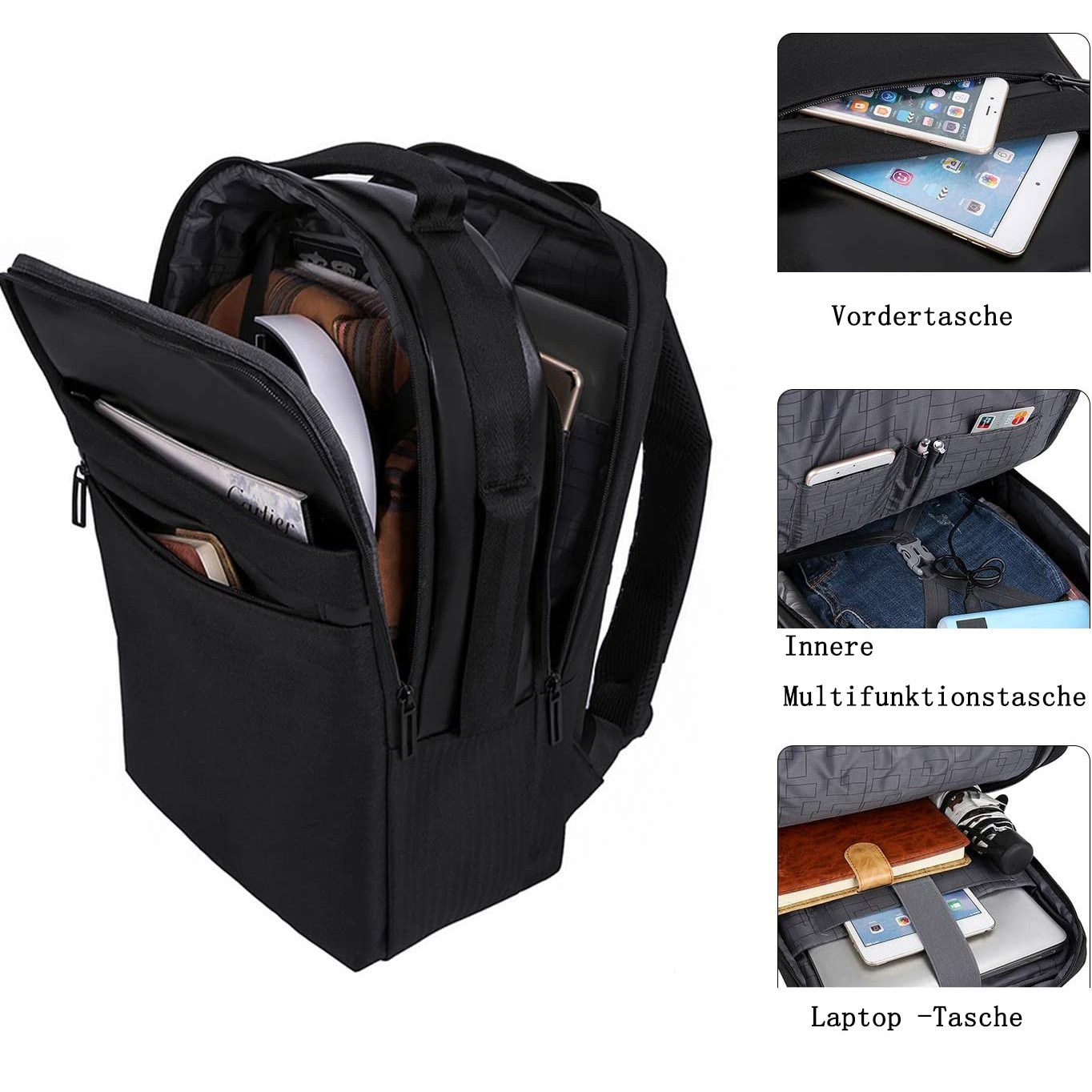 Rucsac laptop pentru barbati Enforose, 15.6 inch, impermeabil, cu port USB, culoare abanos