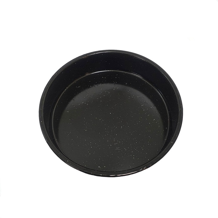 Kerek zománcozott tepsi, fém, Ø28 cm, magassága 6 cm, fekete