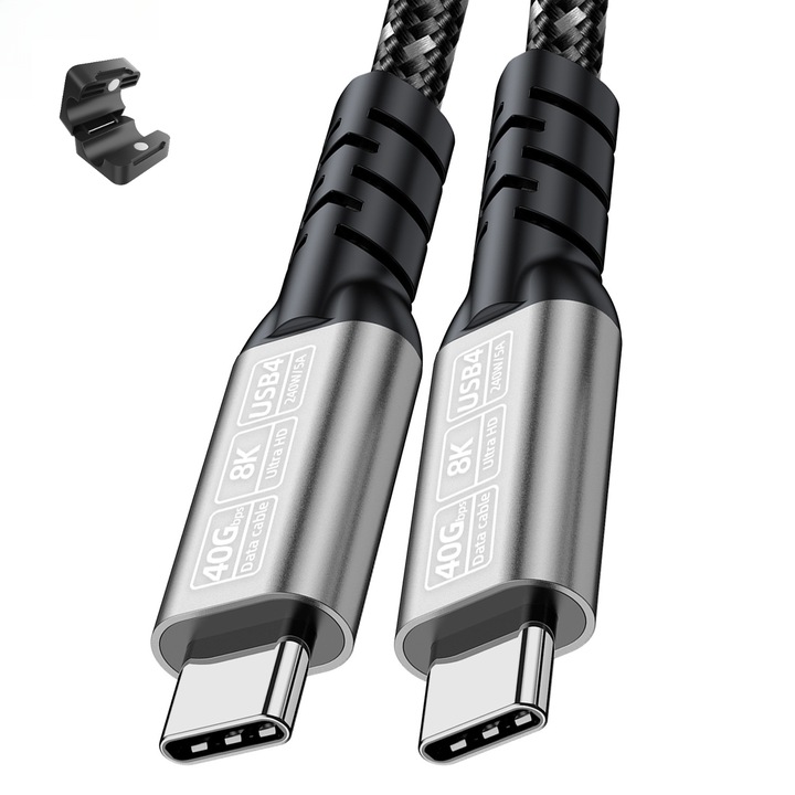 Кабел, USB-C към USB-C, USB4 и Thunderbolt 4, 240W, 40Gbps, 8K@60Hz, 1.5 м, мек TPE, черно-сив, YakiHoki®