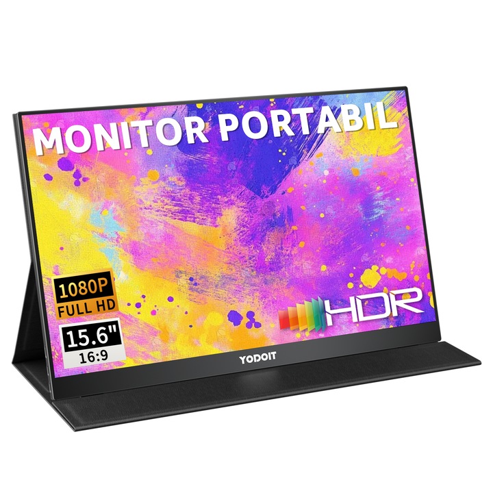 Hordozható monitor, HDR technológia, FULL HD, 15,6 hüvelykes, IPS kijelző, alacsony kékfény-kibocsátás, 1080P, USB-C - A kábellel, USB-C - USB-C kábellel, Mini HDMI - HDMI kábellel felszerelve