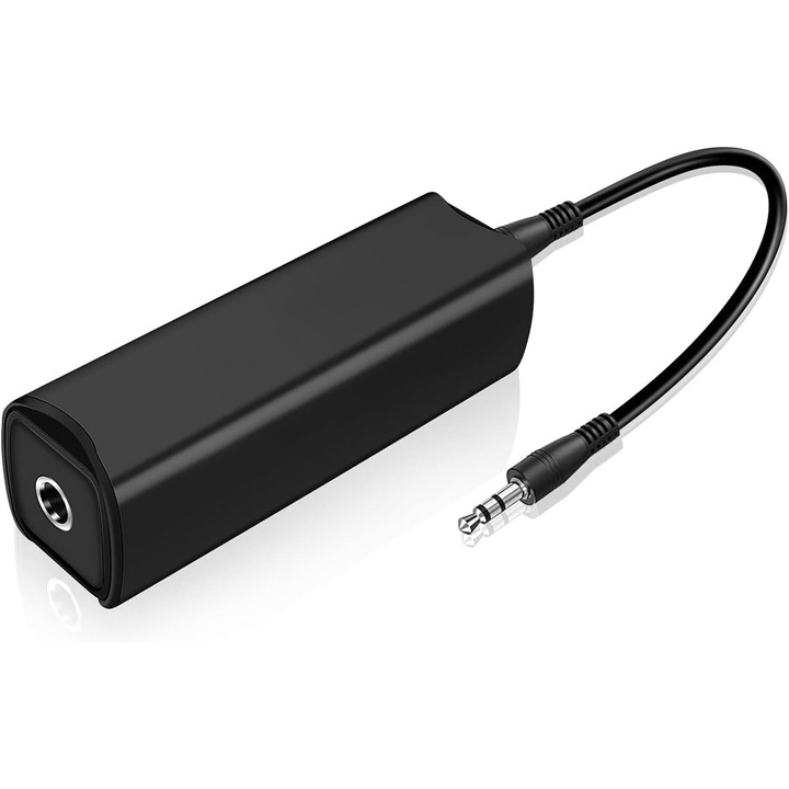 Adaptor audio bucla la sol Izolator de zgomot, PsAyl®, Anti interferente, pentru sistem audio auto/casa, jack 3.5mm, Negru