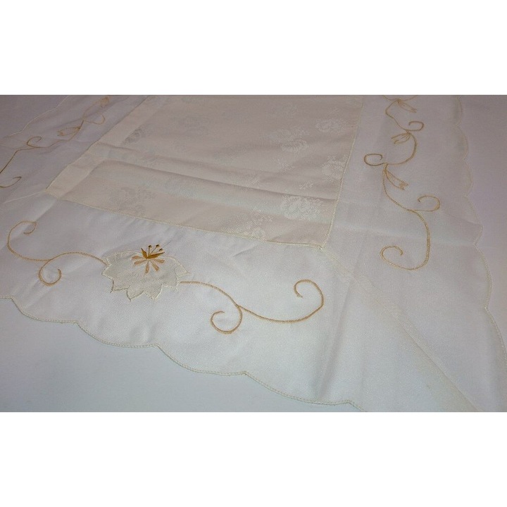 Fata de masa Karo, 50x100cm, ekri, auriu, cu broderie florala