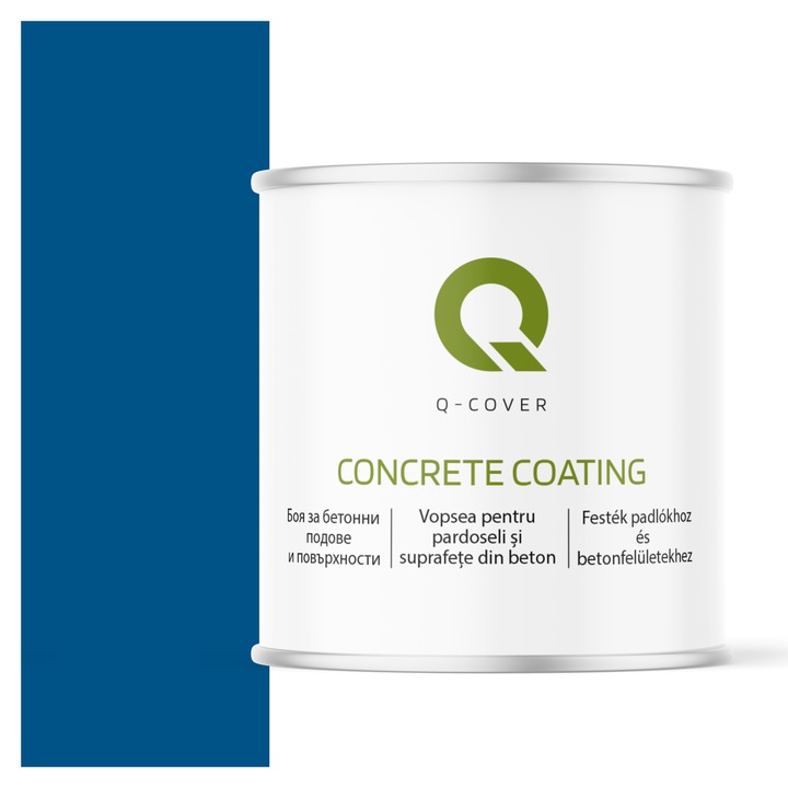 Vopsea pentru pardoseli si suprafete din beton, Q-Cover, Albastru RAL 5005, pentru interior si exterior, rezistenta la murdarie, fara miros, fara substante toxice, rezistenta la UV, culori durabile, rezistenta la ulei de motor, finisaj mat, 2.5L