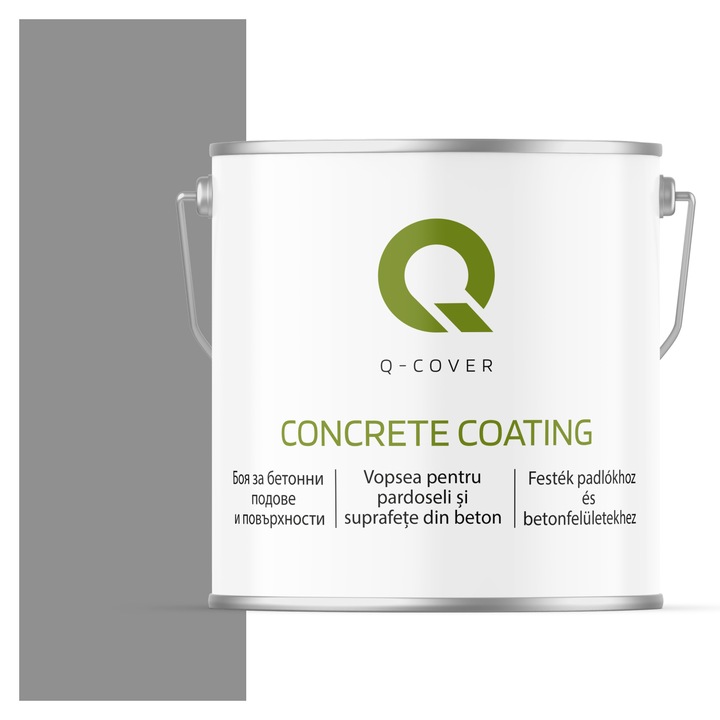 Vopsea pentru pardoseli si suprafete din beton, Q-Cover, Gri RAL 7045, pentru interior si exterior, rezistenta la murdarie, fara miros, fara substante toxice, rezistenta la UV, culori durabile, rezistenta la ulei de motor, finisaj mat, 5L