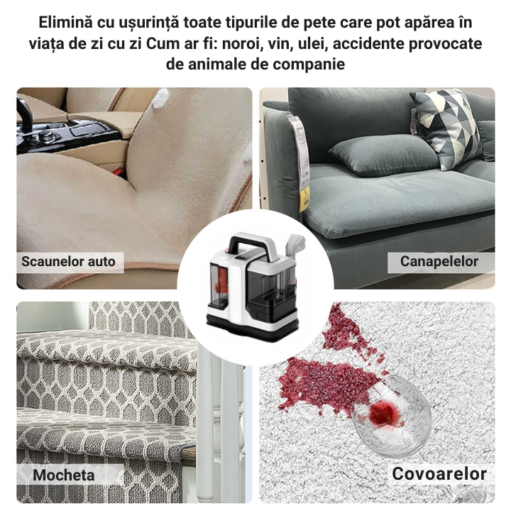 Aspirator cu Spalare prin Injectie-Extractie, 1000W, Curatare Profunda pentru Covoare si Tapiterii, Eliminare Eficienta a Murdariei si Bacteriilor, 2 Rezervoare (1300 ml Apa Curata / 1100 ml Apa Murdara)