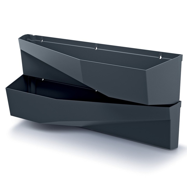 Set 2 jardiniere modulare verticale cu sistemul de irigare, Zola, pentru flori, tip cascada, plastic, 78 x 19 x 35 cm, gri antracit